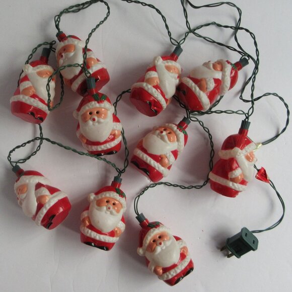 Set of 10 Vintage Santa Claus Plastic Blow Mold String Lights - Picture 1 of 8